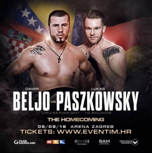Plakat des Boxen-Wettkampfs Beljo gegen Paszykowsky.