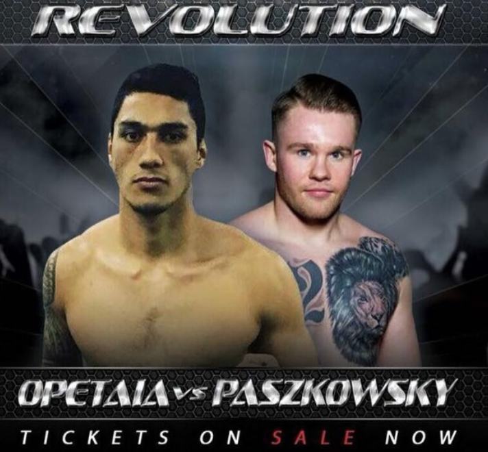 Werbeplakat des Boxkampfes Opetaia gegen Lukas Paszykowsky.